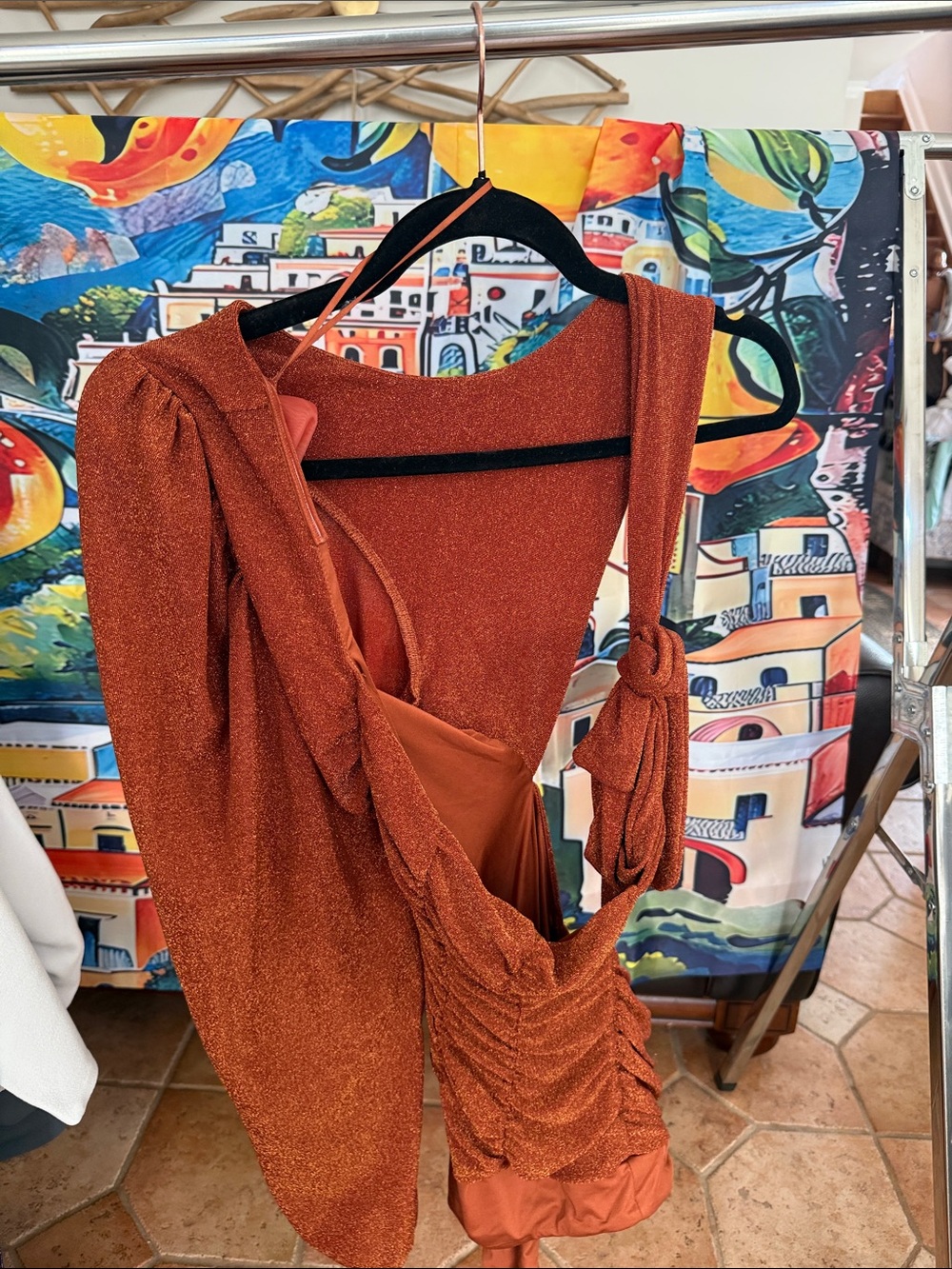 Metallic Burnt Orange Women's Ruched Top